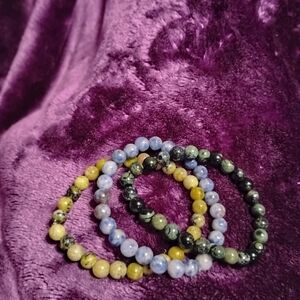 Handmade three piece cute colorful faux natural stone bracelet set